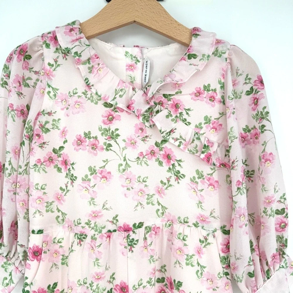 Janie and Jack Pink Floral Ruffle Chiffon Romper 18-24 Months Easter‎